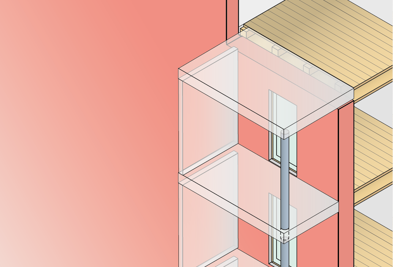 Tegning af vægunderstøttende altaner