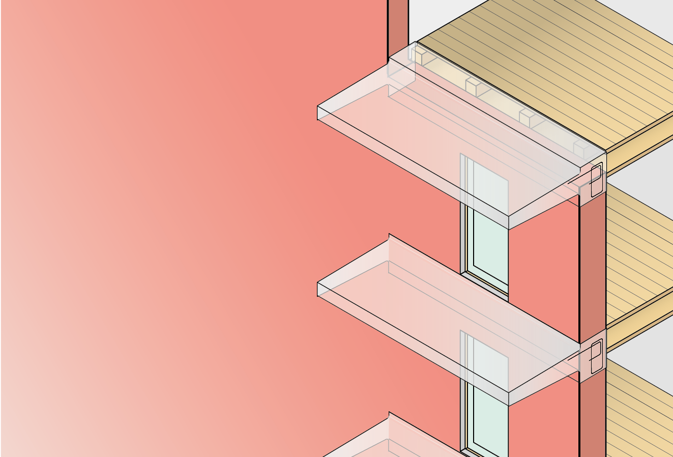 Tegning af  altan indspændt i facaden