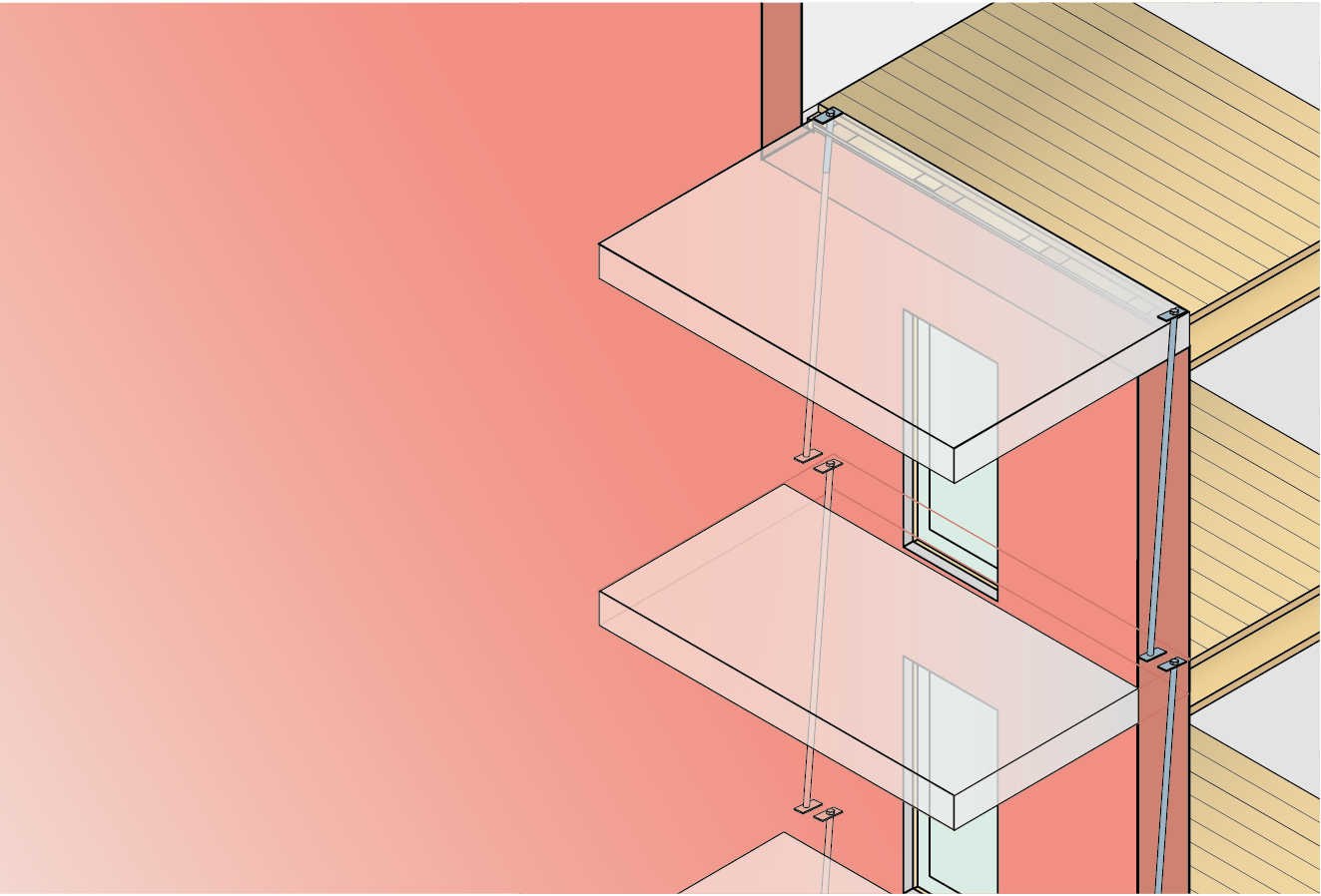 Tegning af altan med indstøbte slag
