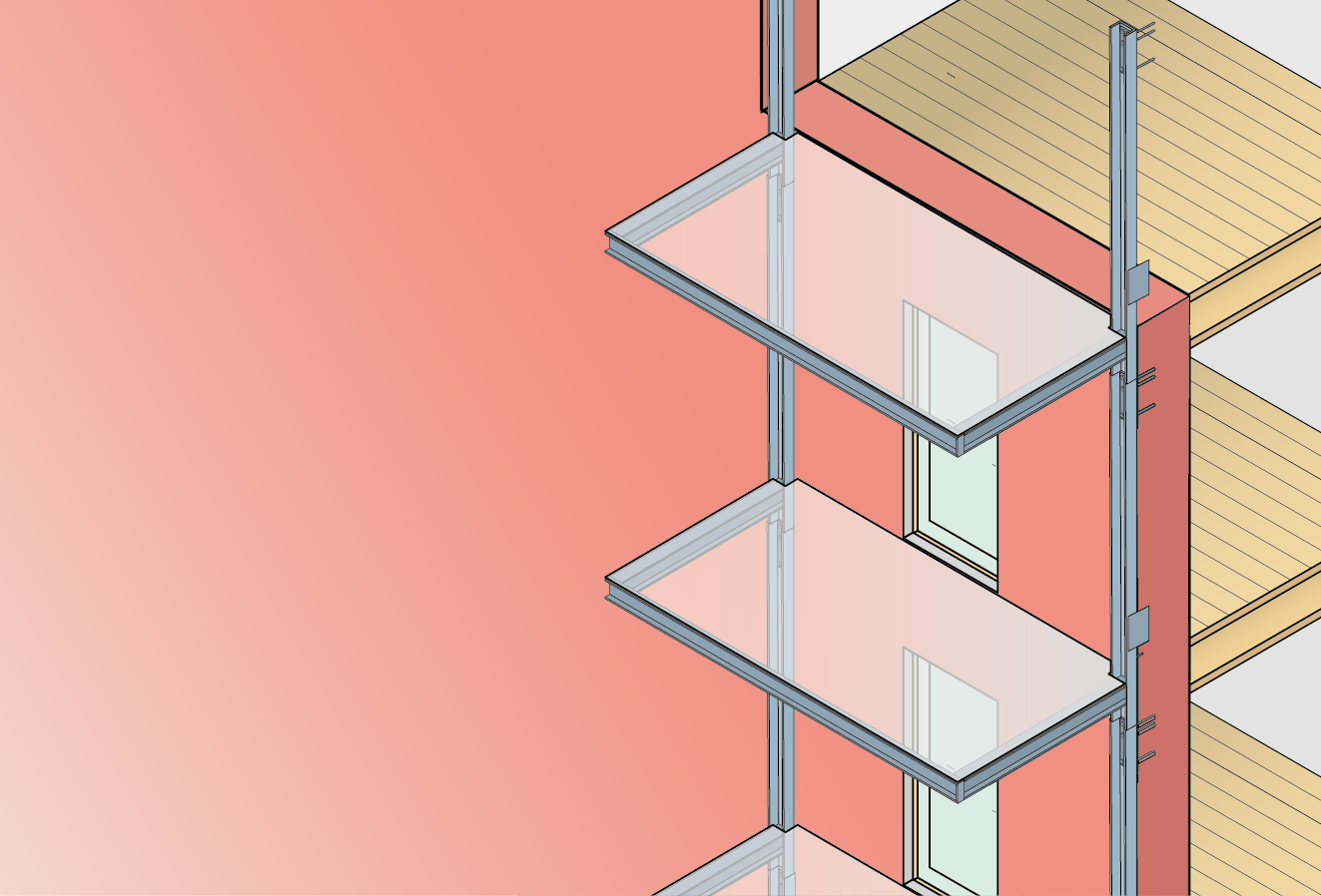 tegning af altaner ophængt i udvendige liséner