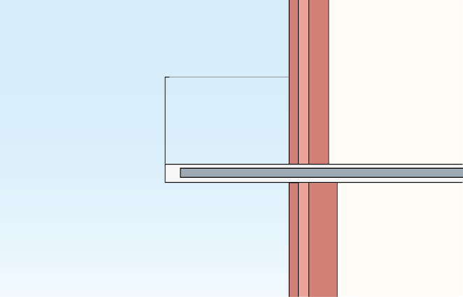 Tegning af altan indspændt i etagedækket, som kan være et træbjælkelag eller en armeret betonplade